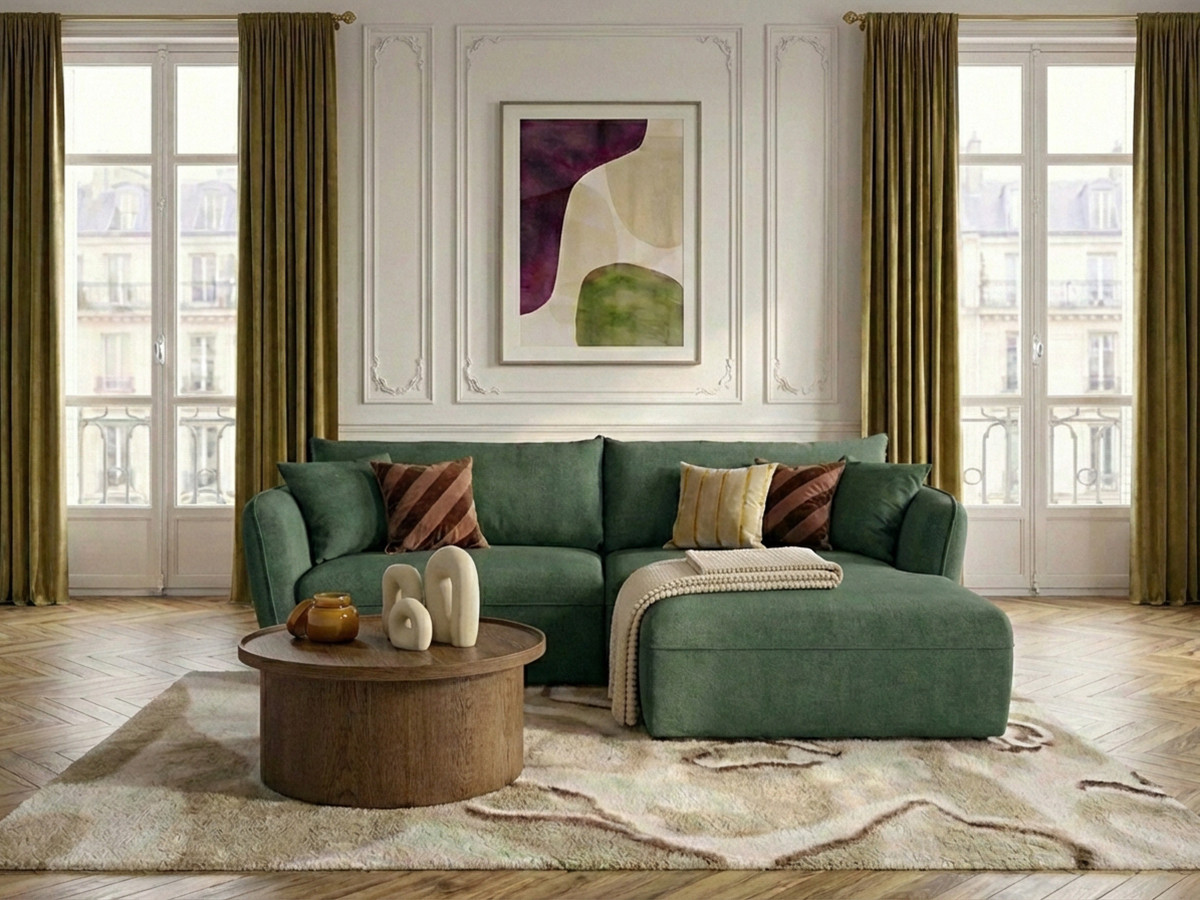 Canapé d'angle LUIGI texturé vert — vue 4