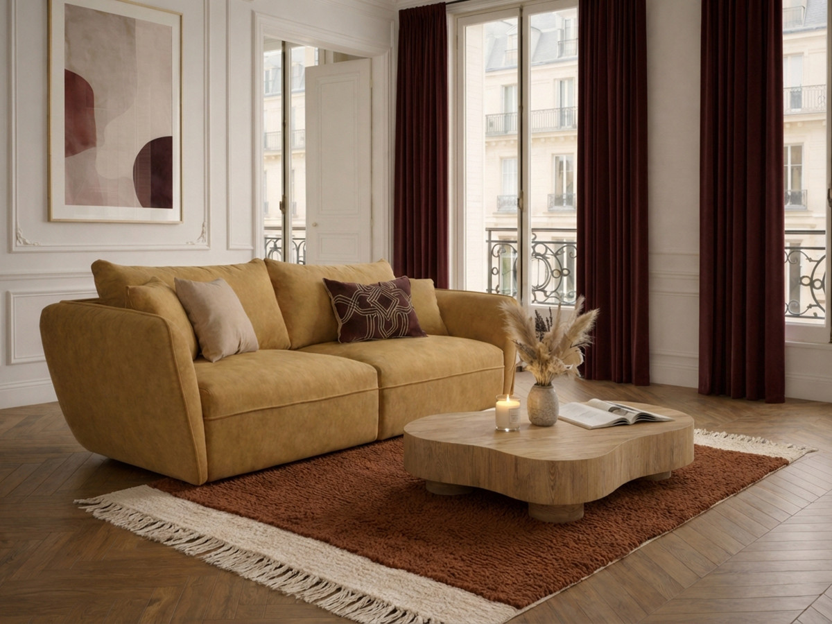 Canapé droit 3 places LUIGI lisse jaune