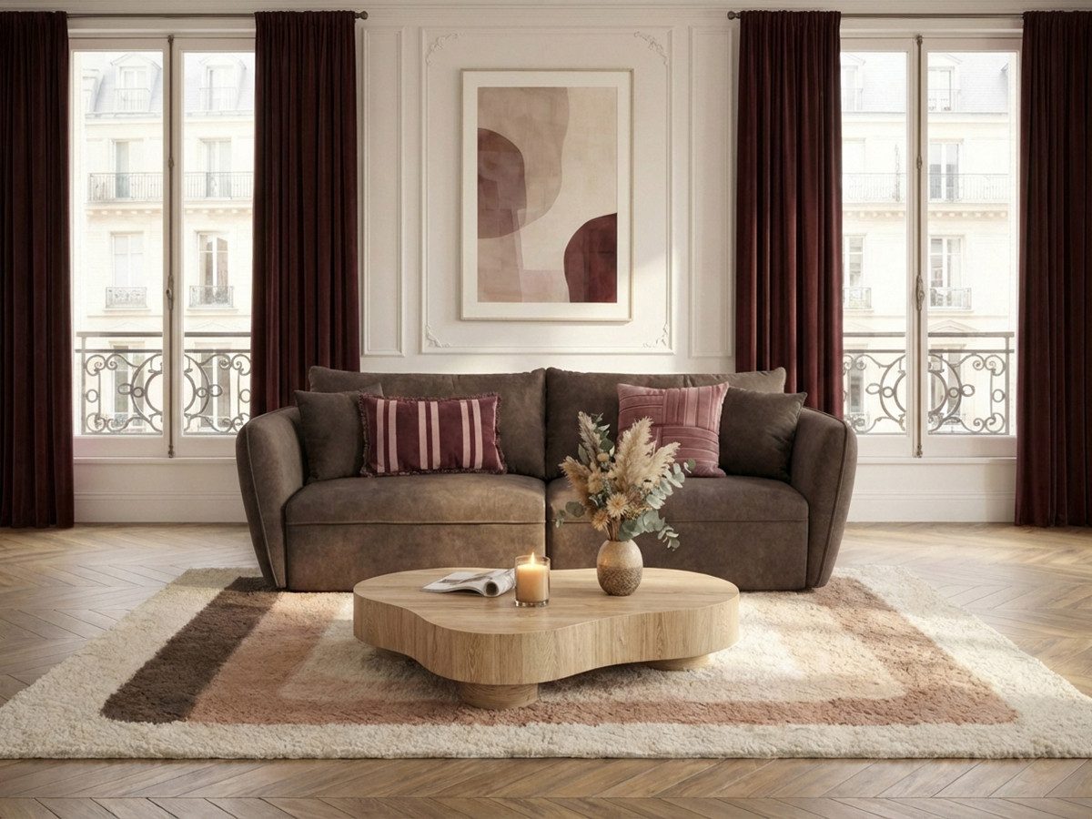 Canapé droit 3 places LUIGI texturé taupe — vue 4