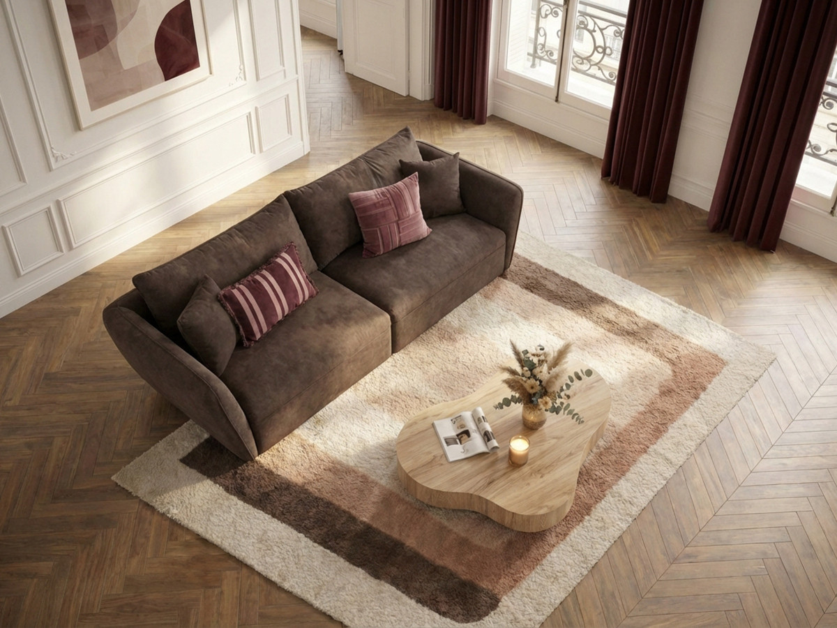 Canapé droit 3 places LUIGI texturé taupe — vue 5