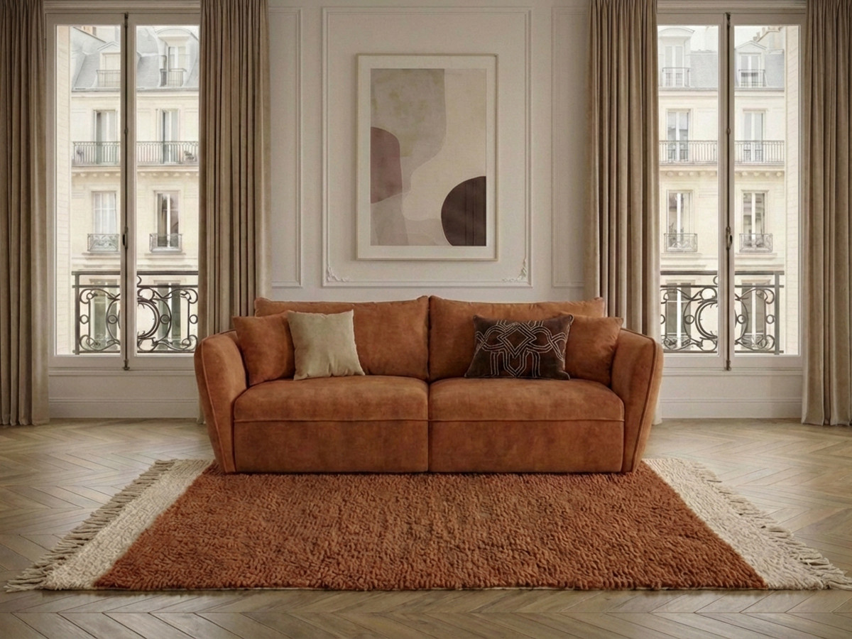 Canapé droit 3 places LUIGI texturé orange — vue 6