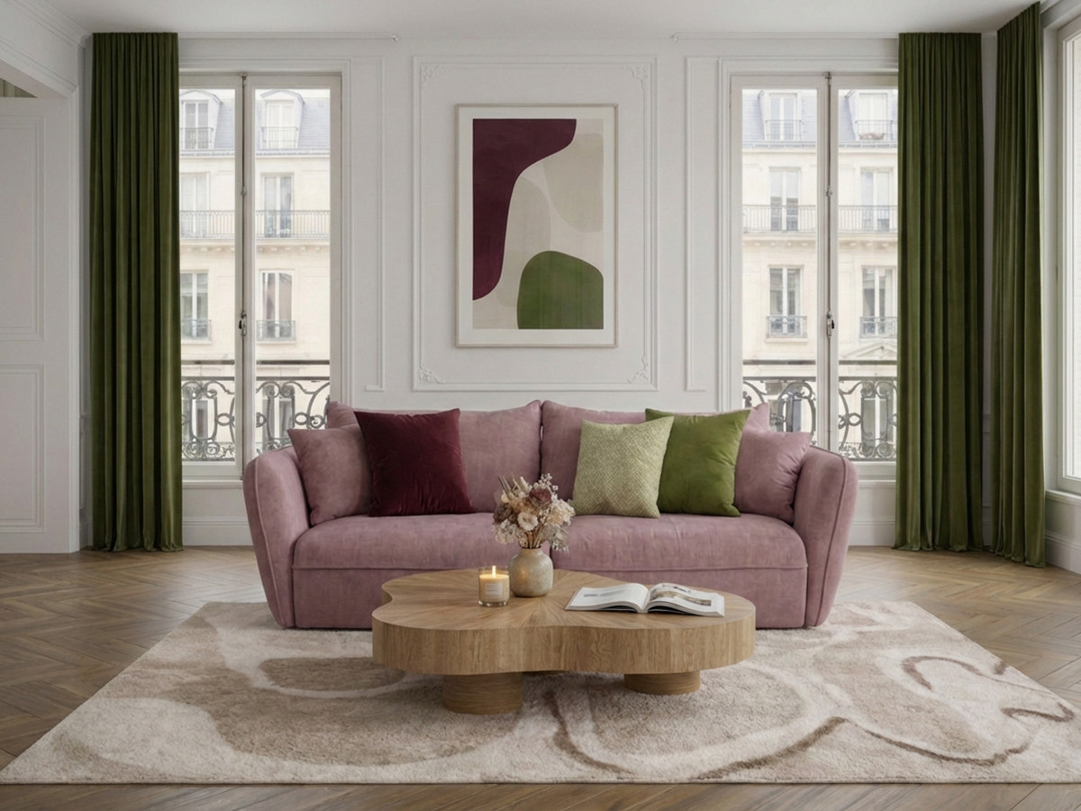 Canapé droit 3 places LUIGI lisse rose — vue 4