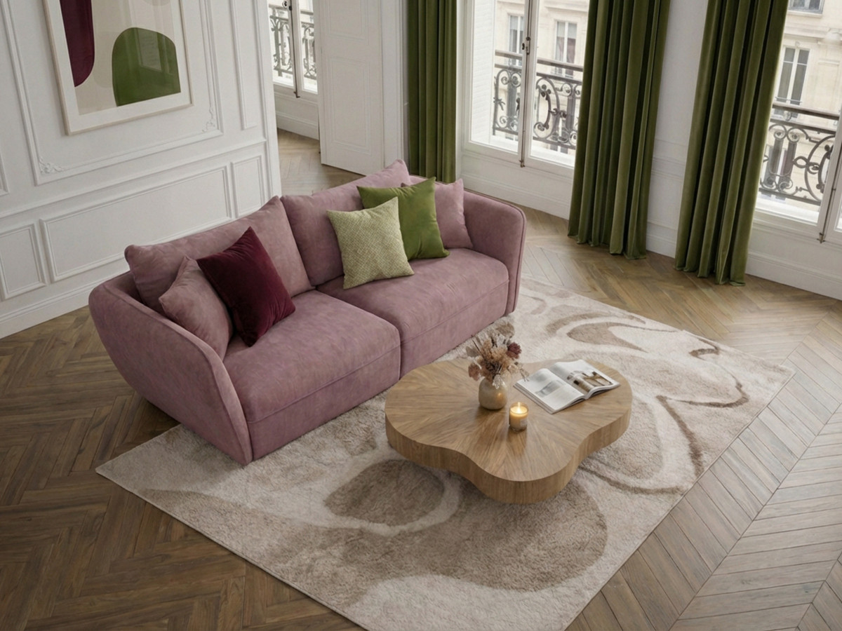 LUIGI 3-zits vaste rechte bank in gestructureerde stof