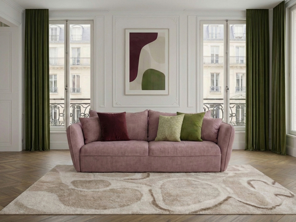 Canapé droit 3 places LUIGI texturé rose — vue 6