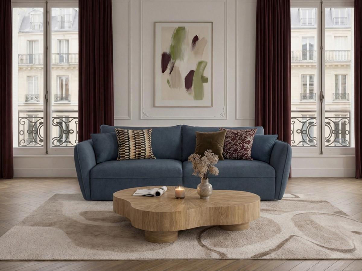 Canapé droit 3 places LUIGI lisse bleu — vue 4