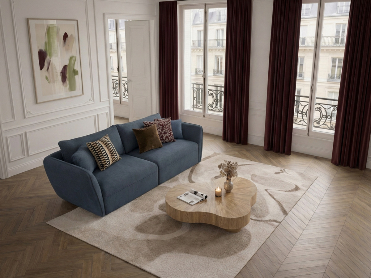 Canapé droit 3 places LUIGI lisse bleu — vue 5