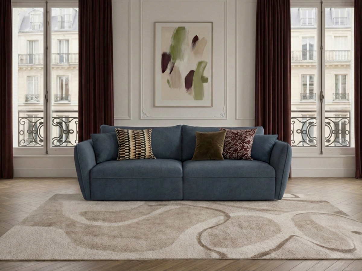 Canapé droit 3 places LUIGI texturé bleu — vue 6