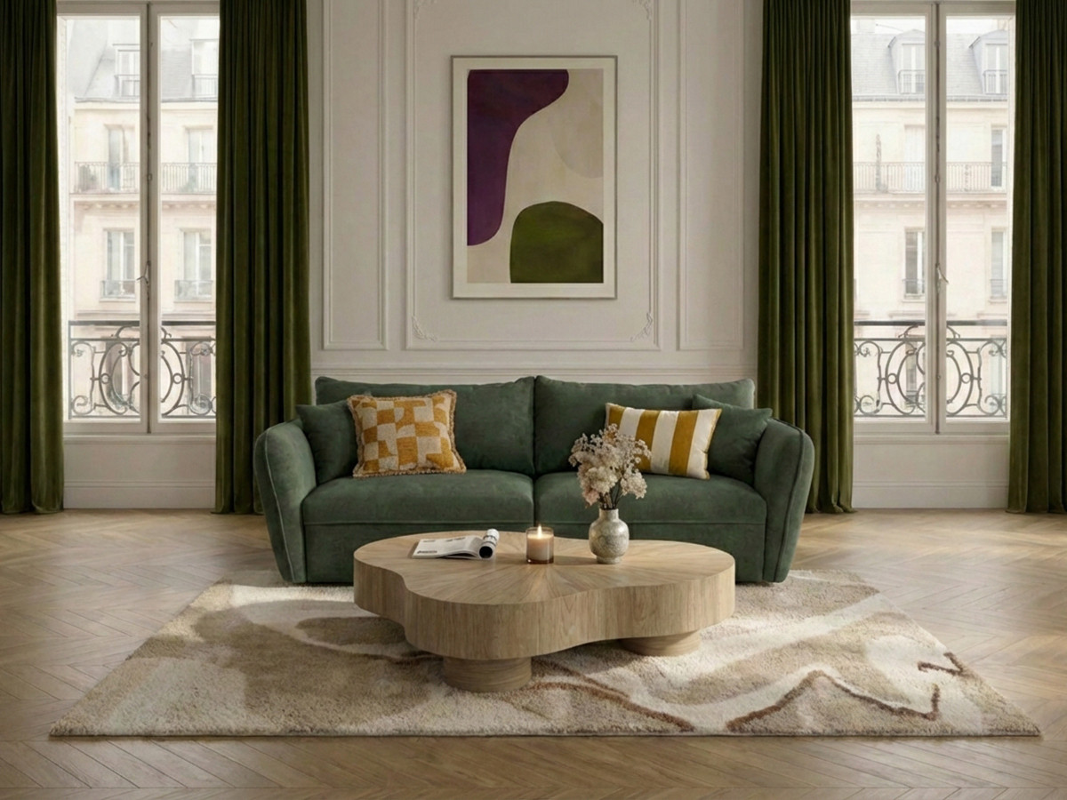 Canapé droit 3 places LUIGI texturé vert — vue 4