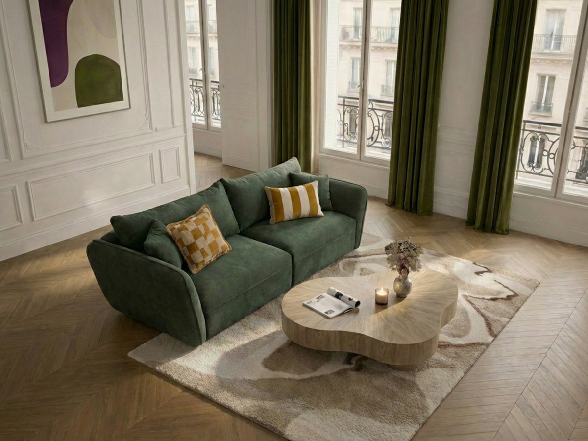 Canapé droit 3 places LUIGI texturé vert — vue 5