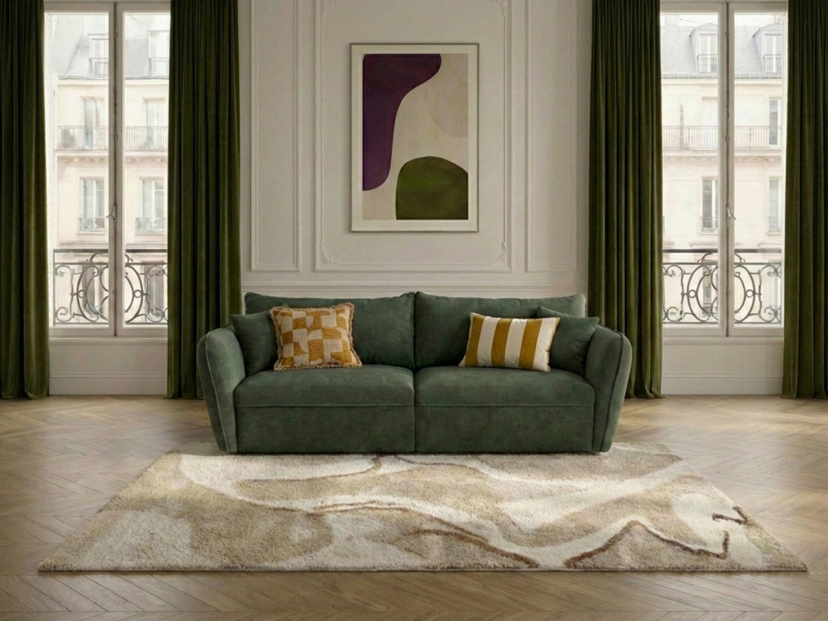 Canapé droit 3 places LUIGI texturé vert — vue 6