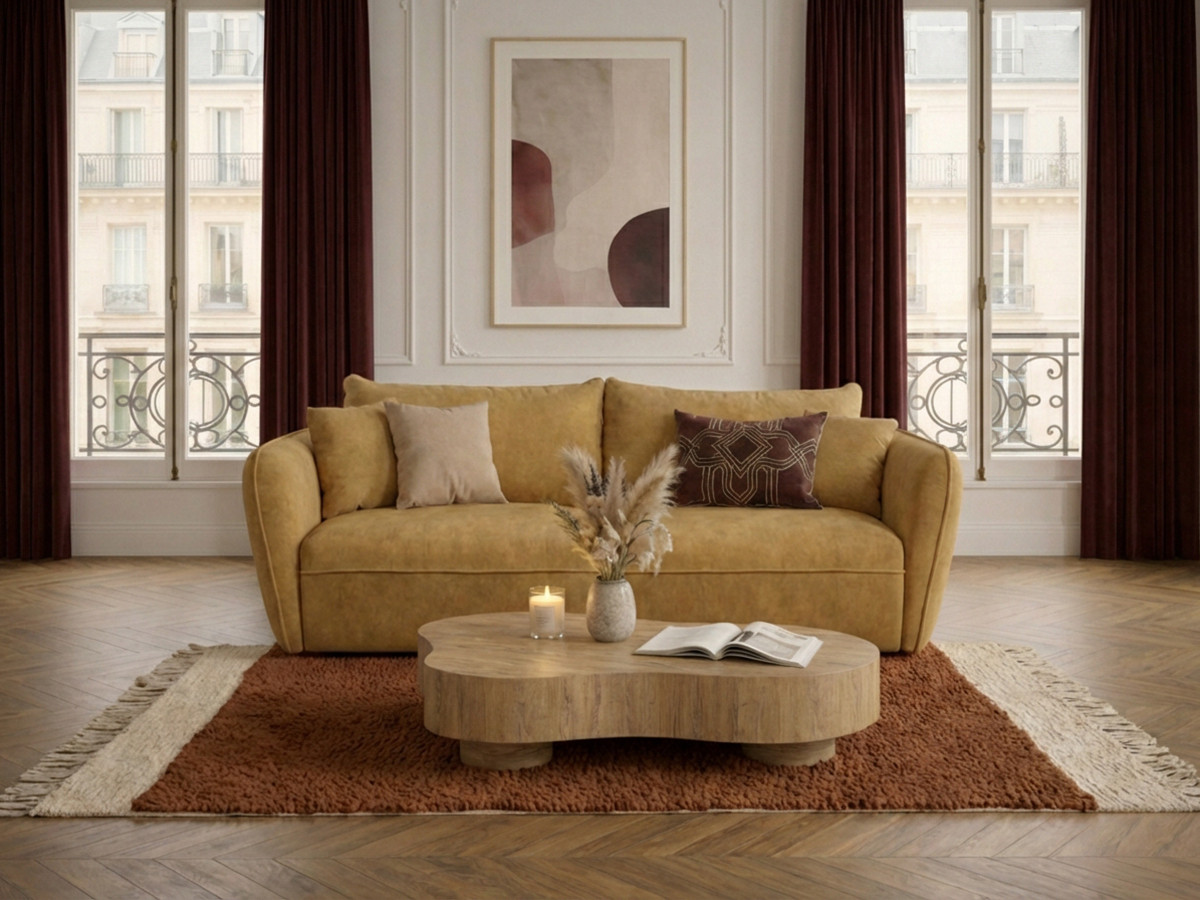 Canapé droit 3 places LUIGI lisse jaune — vue 4