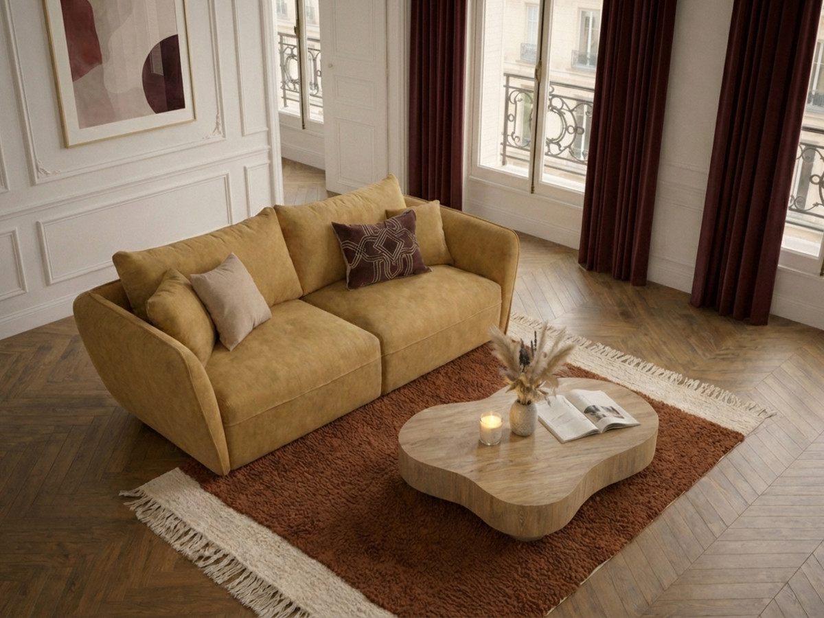 Canapé droit 3 places LUIGI texturé jaune — vue 5