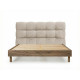 Lit KUMO tissu texturé lattes massives pieds en bois naturel