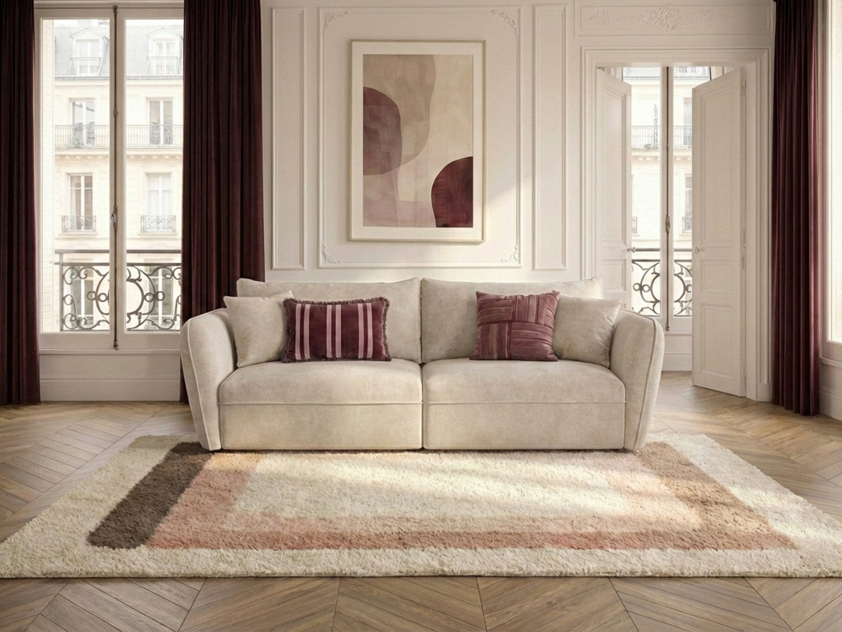 Canapé droit 3 places LUIGI lisse beige — vue 6