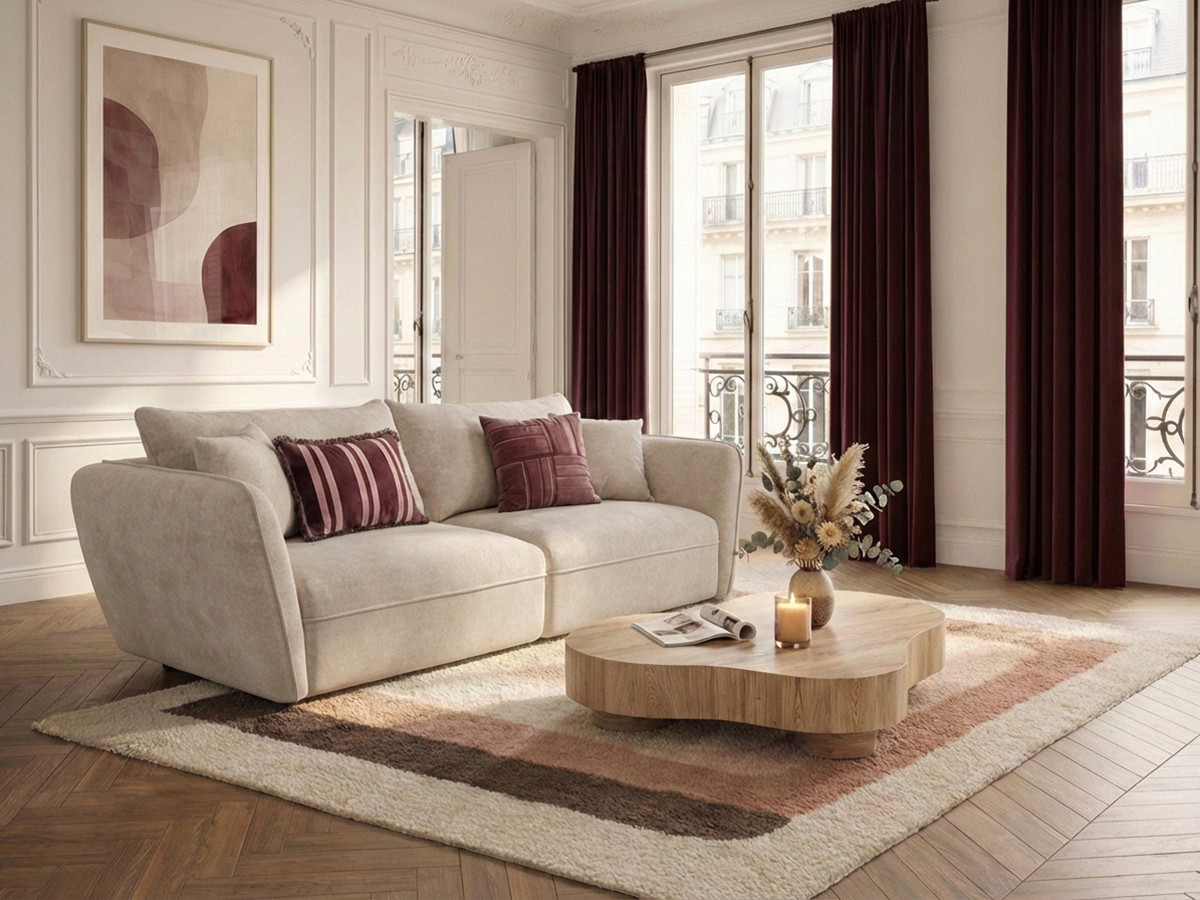 Canapé droit 3 places LUIGI texturé beige