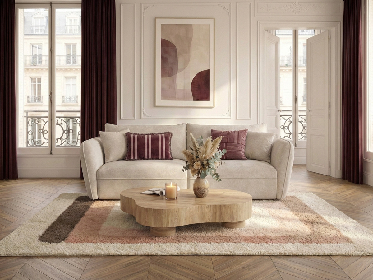 Canapé droit 3 places LUIGI lisse beige — vue 4