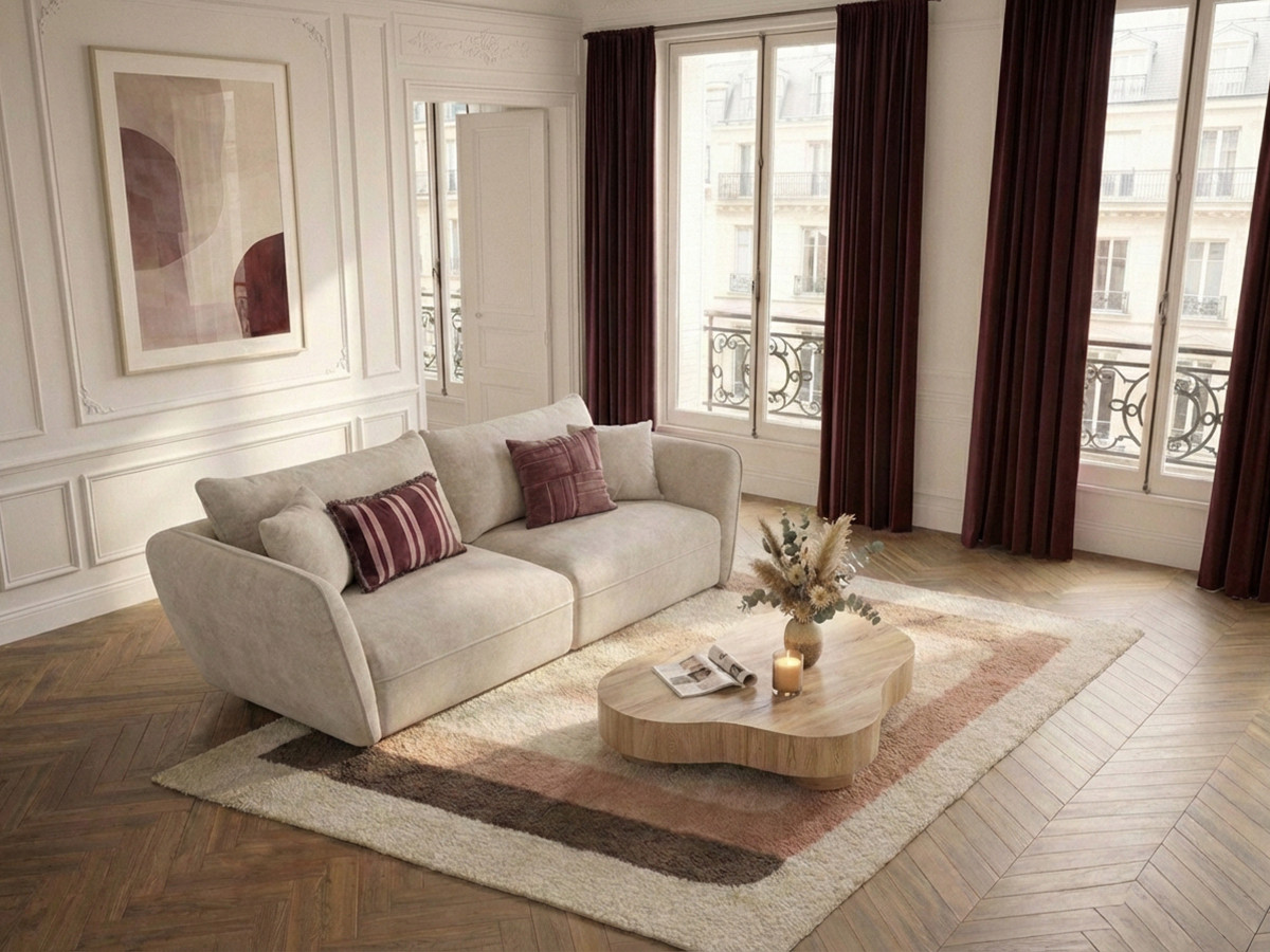 Canapé droit 3 places LUIGI texturé beige — vue 5