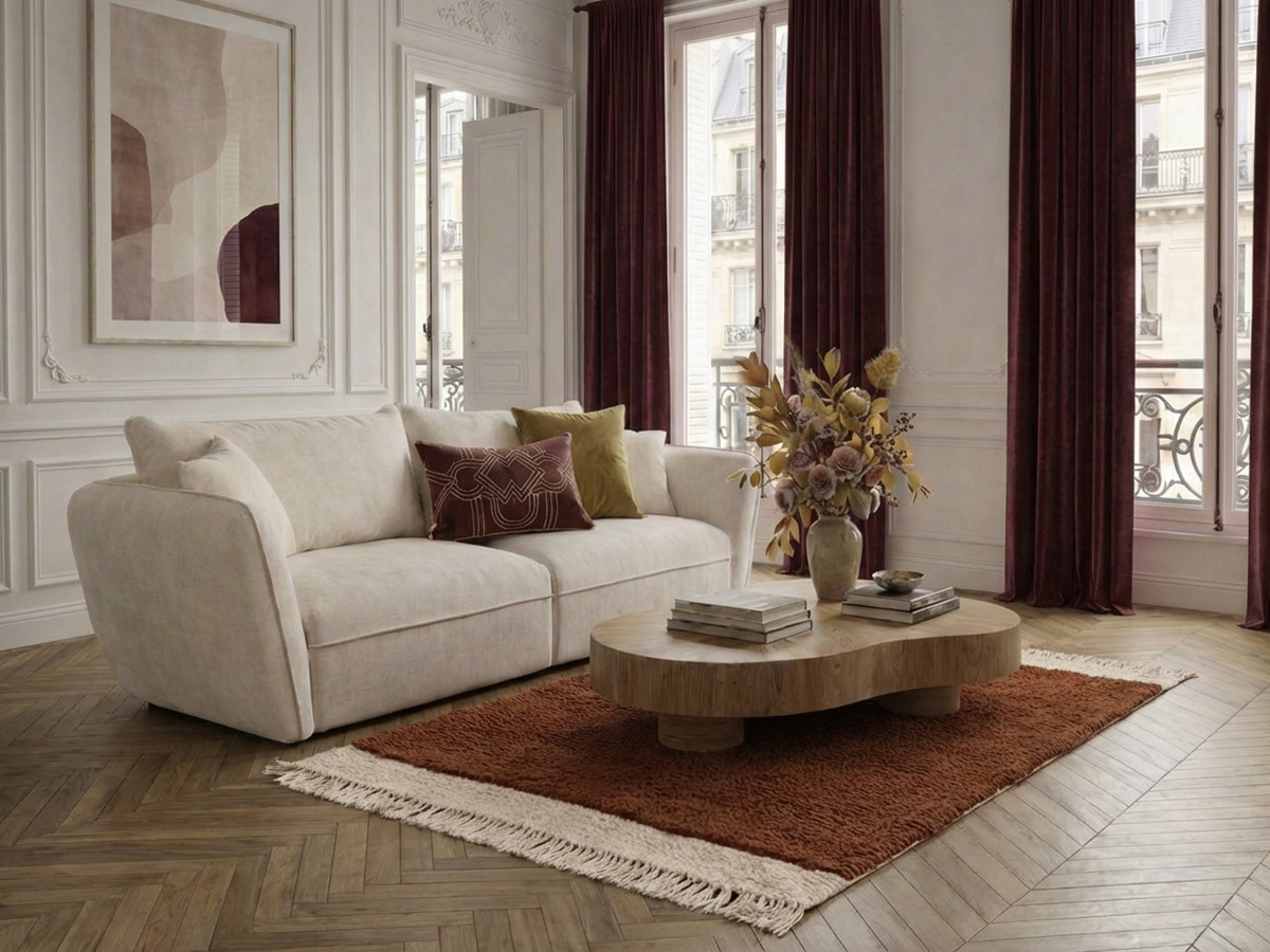 Canapé droit fixe 3 places LUIGI tissu lisse