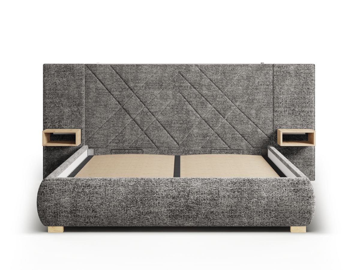 lit coffre tremy avec chevets et led intégrées de couleur gris
