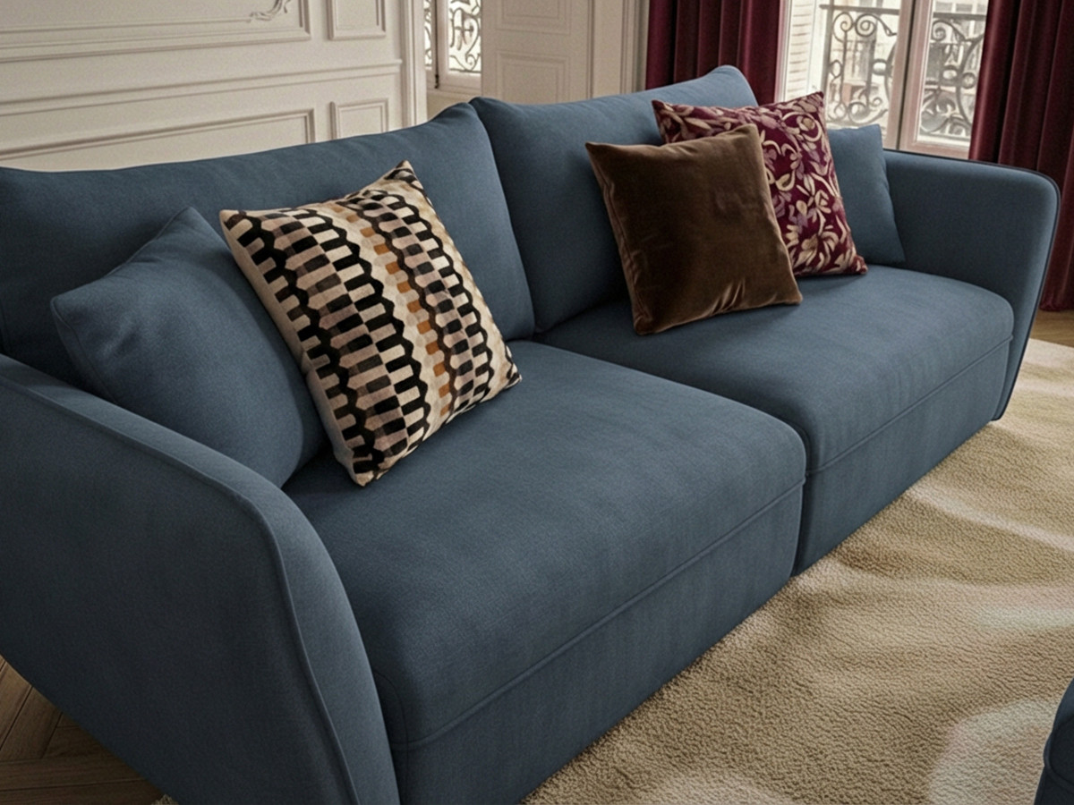 Canapé droit 3 places LUIGI texturé avec pouf bleu — vue 5