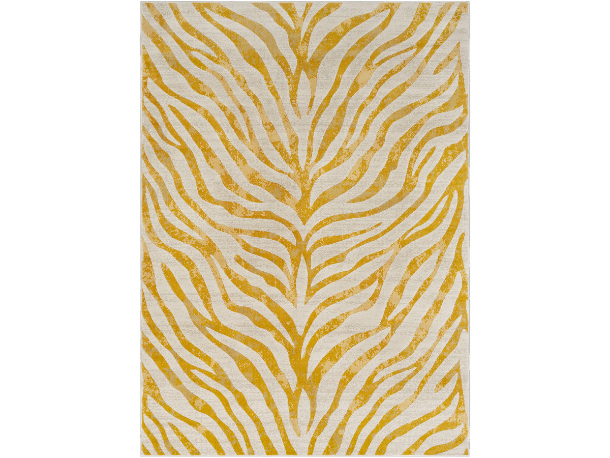 Tapis poils ras ZORA motif zèbre jaune — vue 3