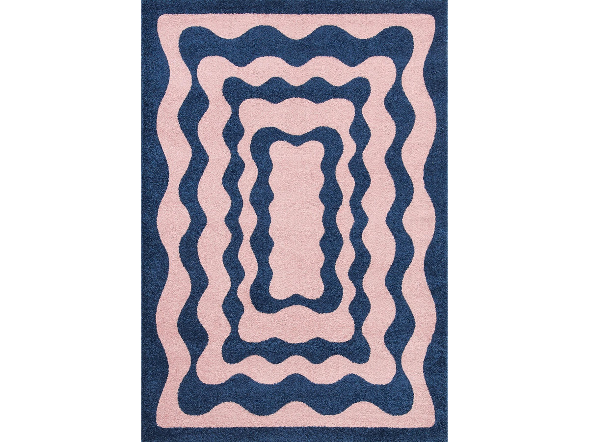 laurie langpolig vloerkleed met abstract patroon gekleurd bleu