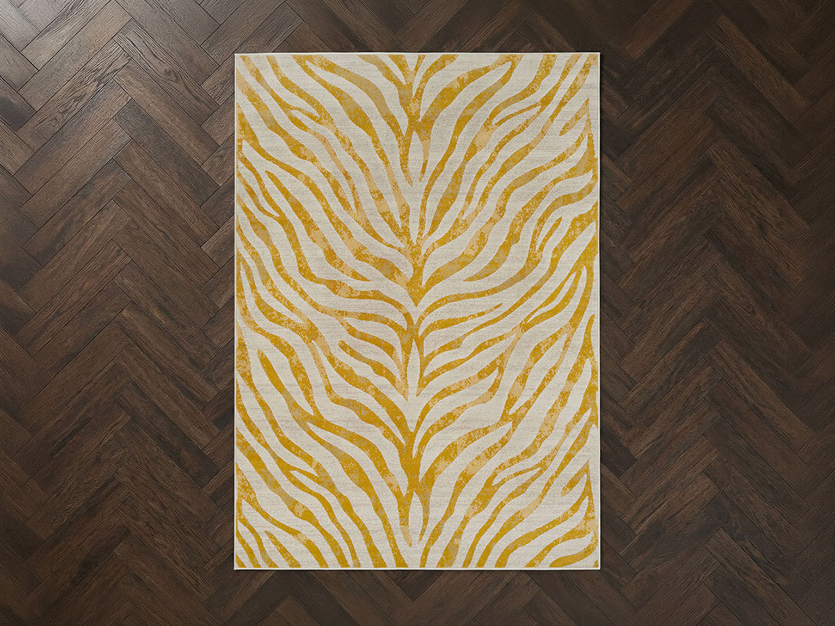 Tapis poils ras ZORA motif zèbre jaune