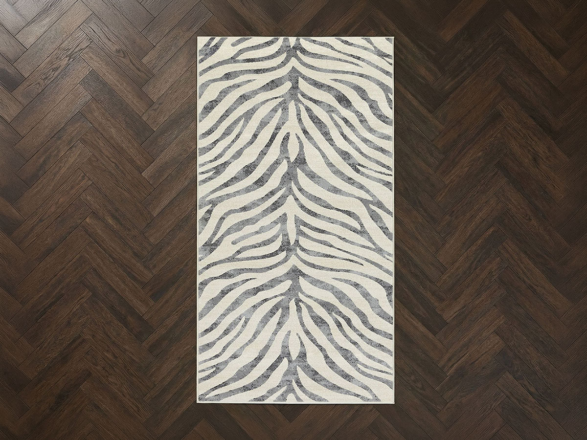 Tapis de couloir poils ras ZORA motif zèbre gris