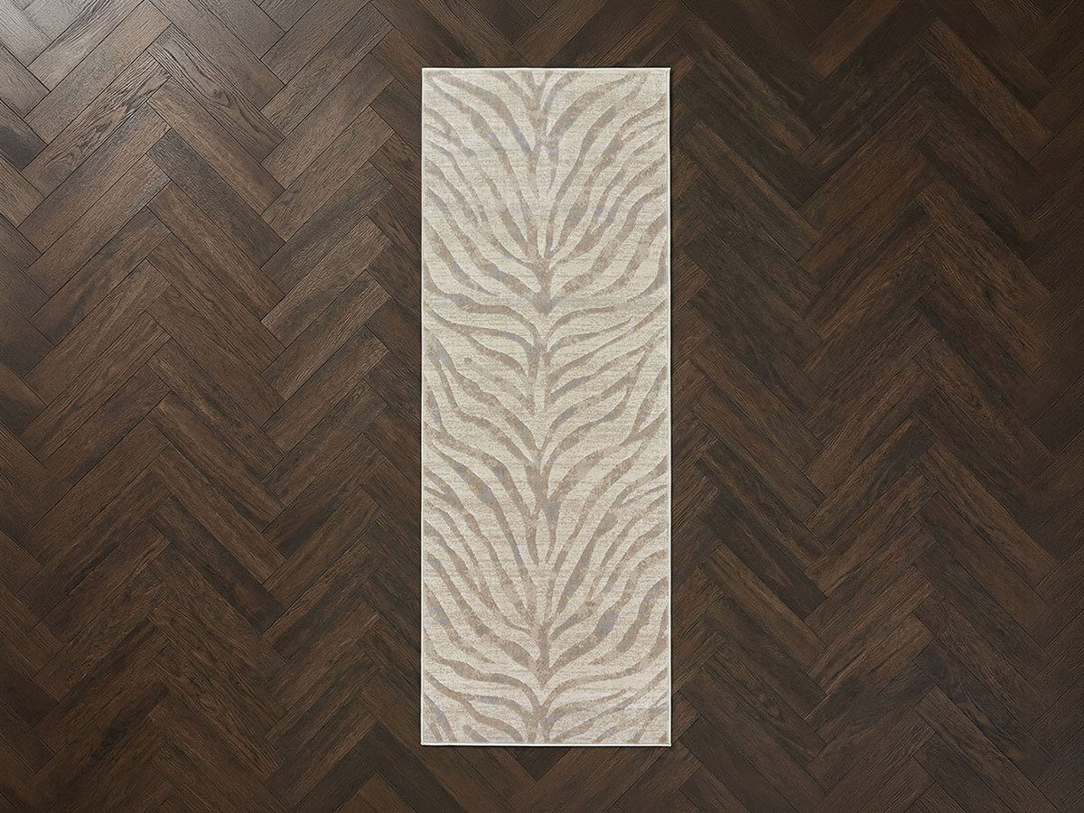 Tapis de couloir poils ras ZORA motif zèbre beige