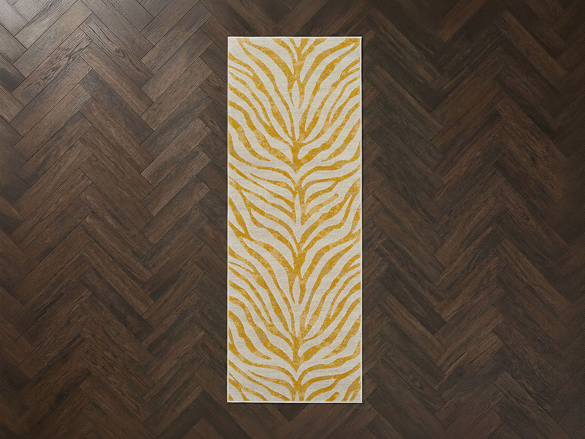 Tapis de couloir poils ras ZORA motif zèbre jaune
