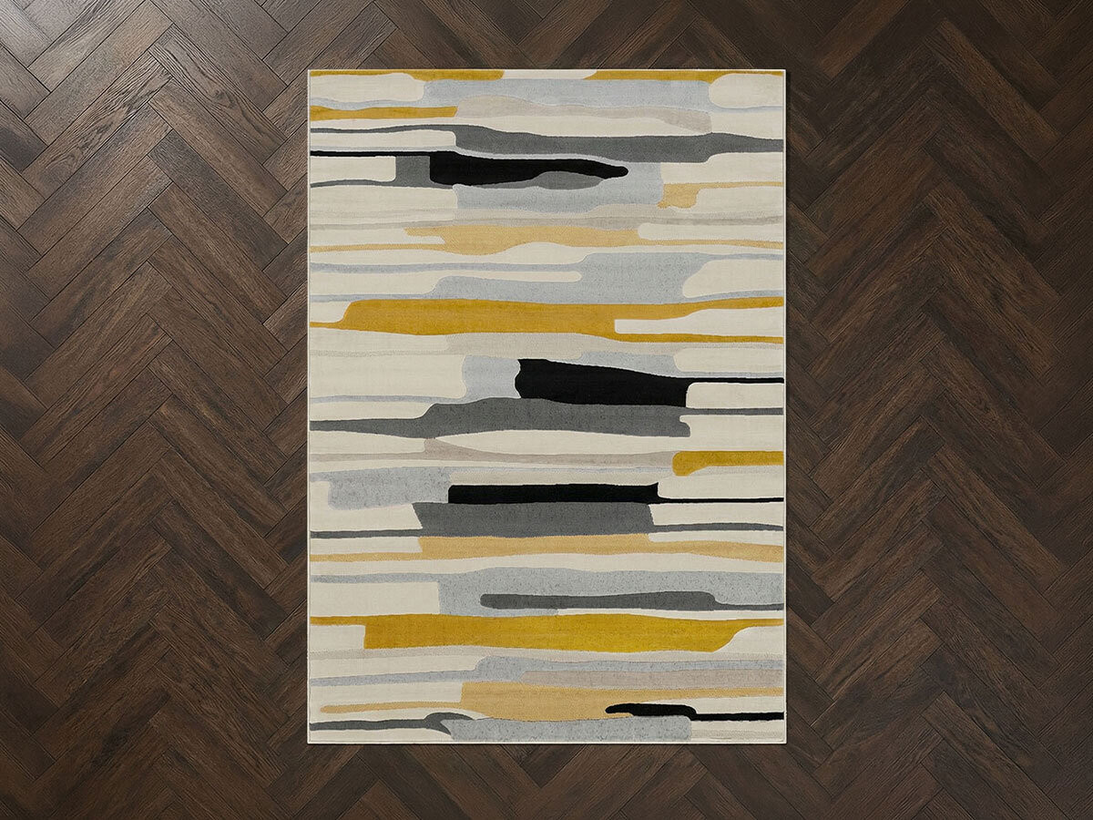 Tapis poils ras NAEL motif abstrait jaune