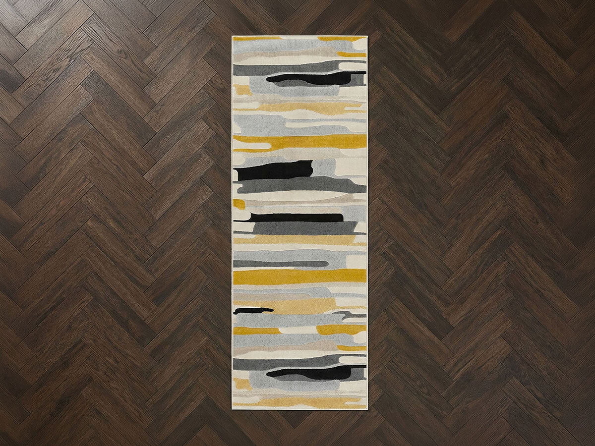 Tapis de couloir poils ras NAEL motif abstrait jaune