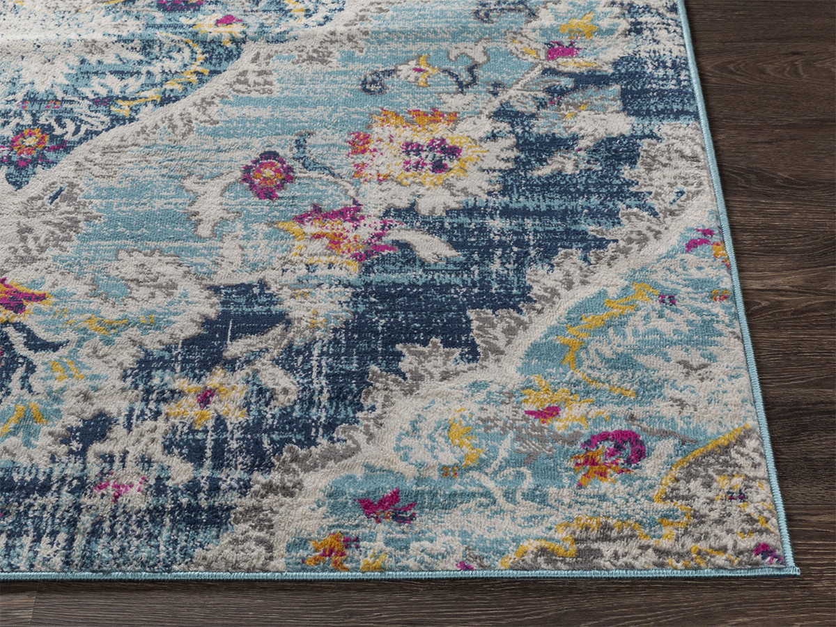 Tapis de couloir poils ras RUMI motif oriental bleu — vue 5