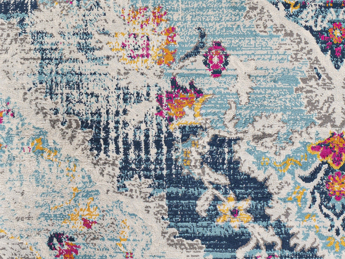 Tapis poils ras RUMI motif oriental bleu — vue 4