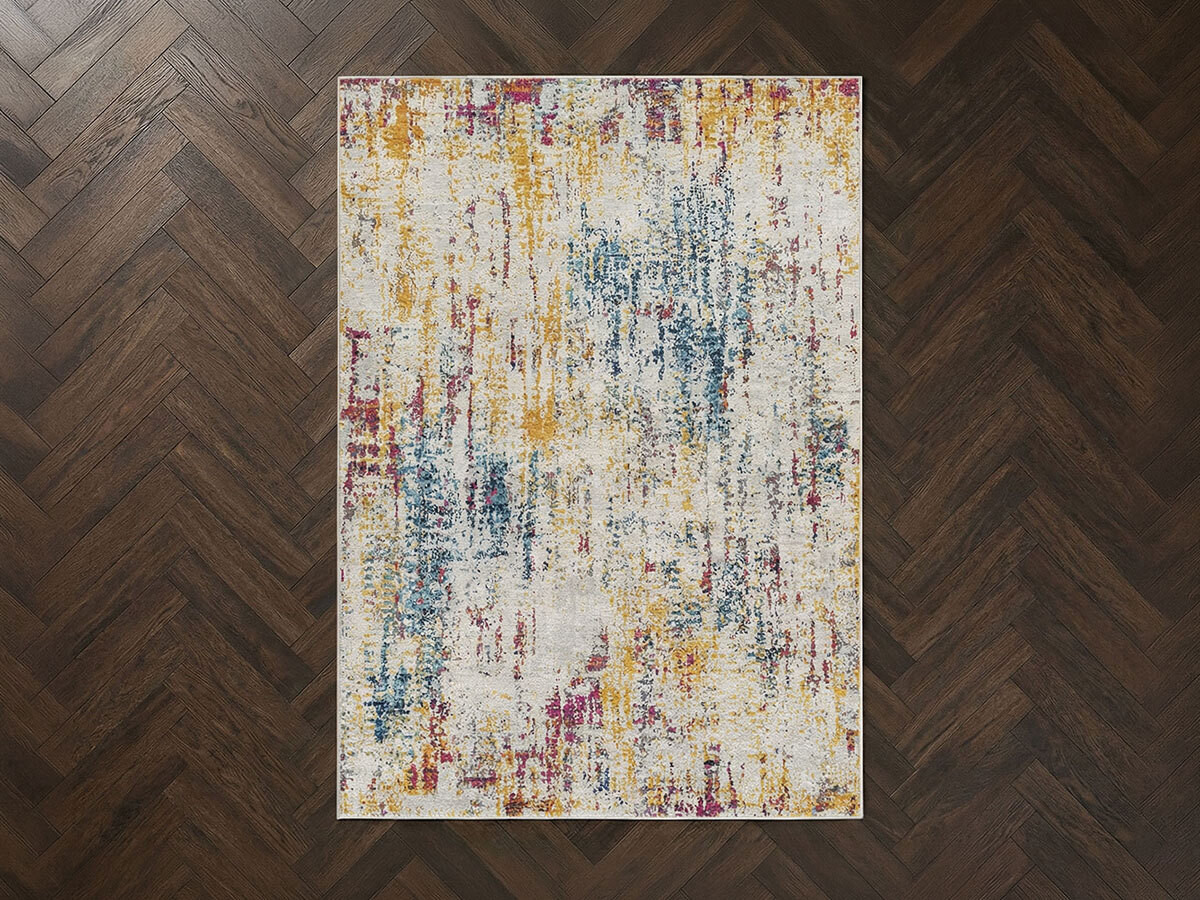 Tapis poils ras NAYA motif abstrait bleu