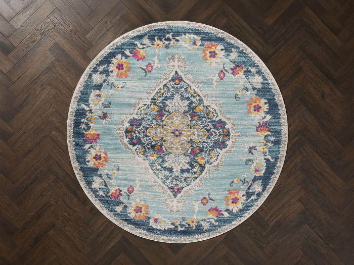 Tapis rond poils ras RUMI motif oriental