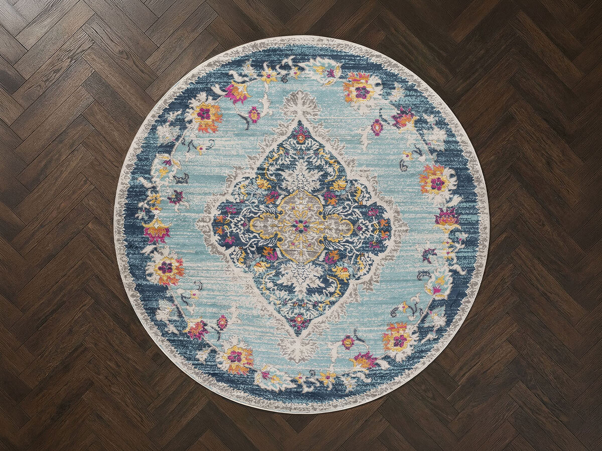 Tapis rond poils ras RUMI motif oriental
