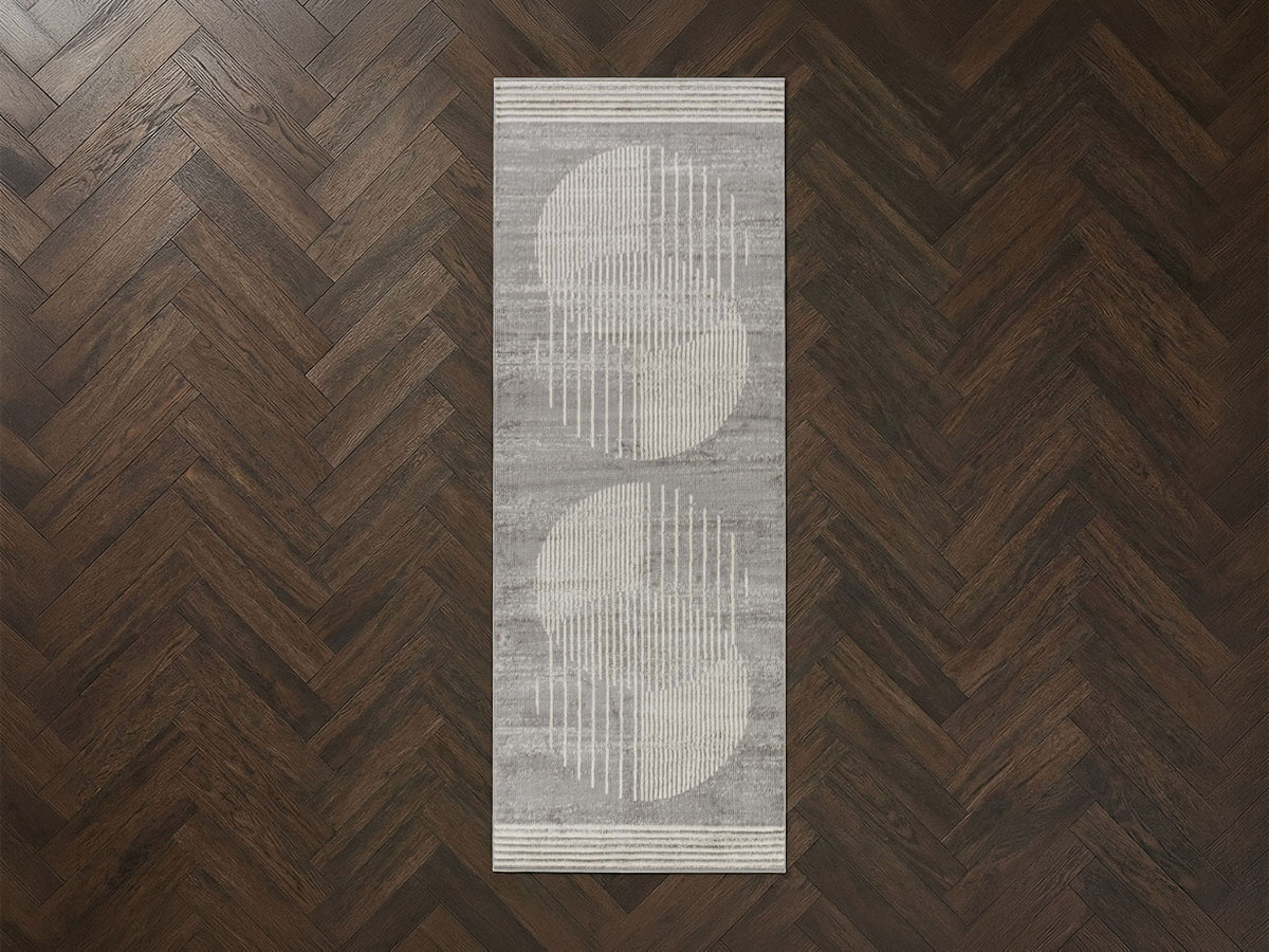 Tapis de couloir poils ras SENO motif graphique gris