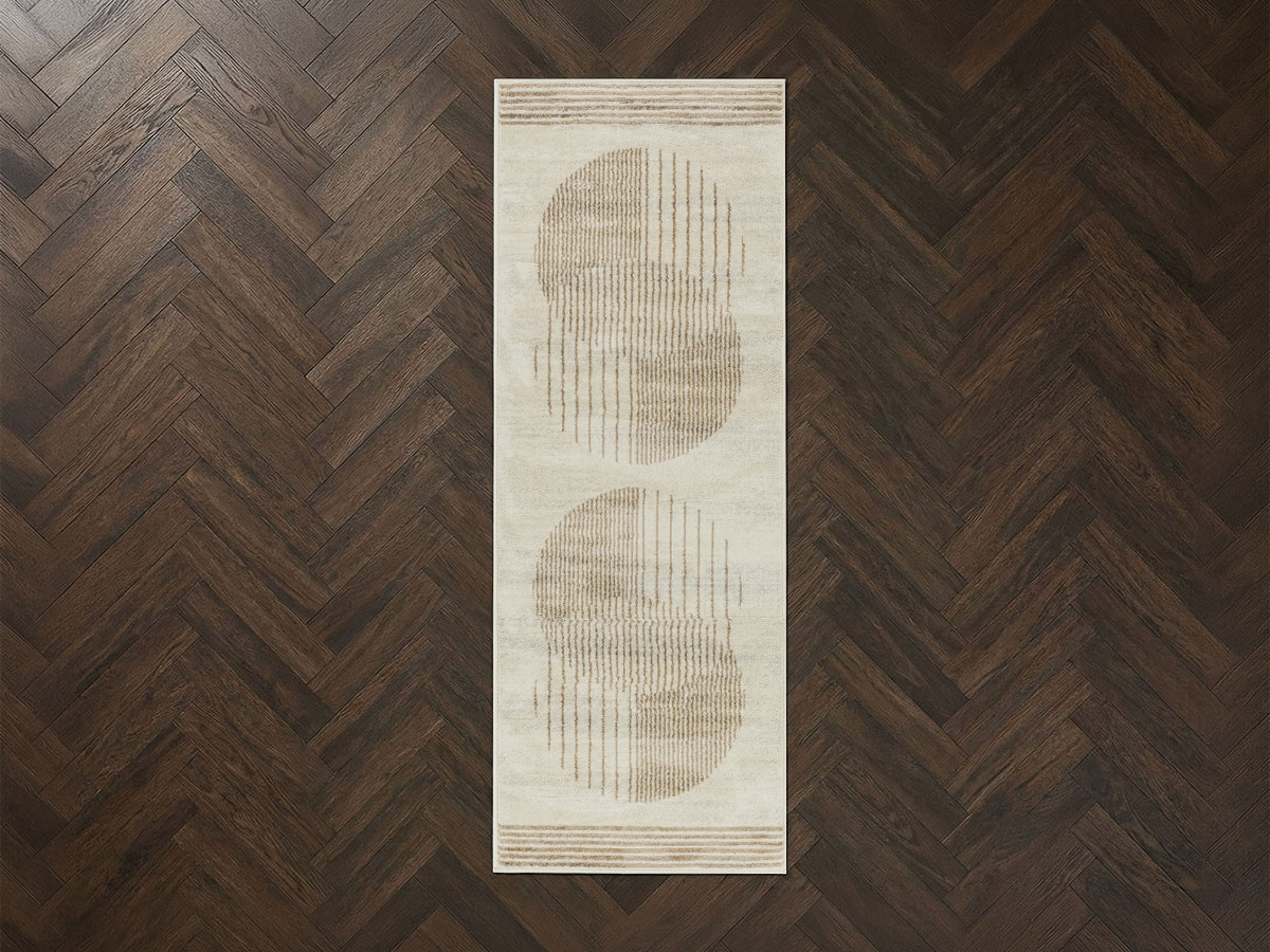 Tapis de couloir poils ras SENO motif graphique beige