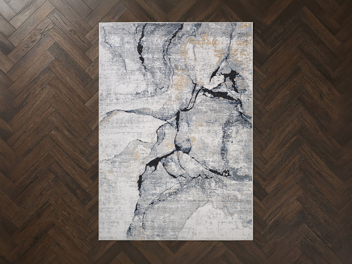 Tapis poils ras ALDA motif abstrait bleu