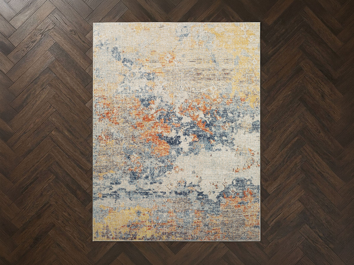 Tapis poils ras DONA motif abstrait orange