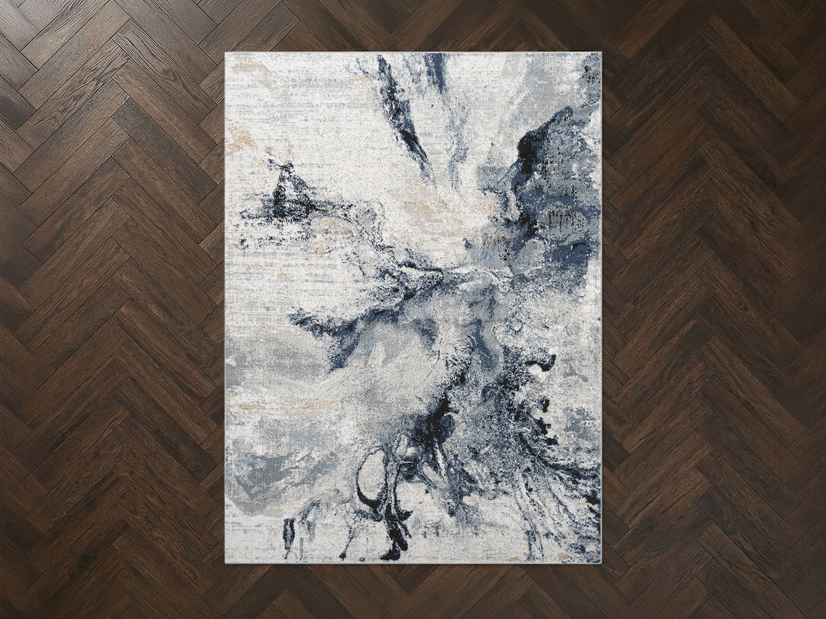 Tapis poils ras ORION motif abstrait bleu