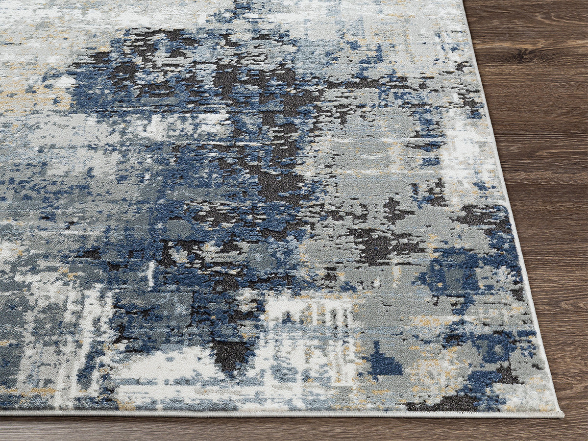 Tapis de couloir poils ras SILAS motif abstrait bleu — vue 6