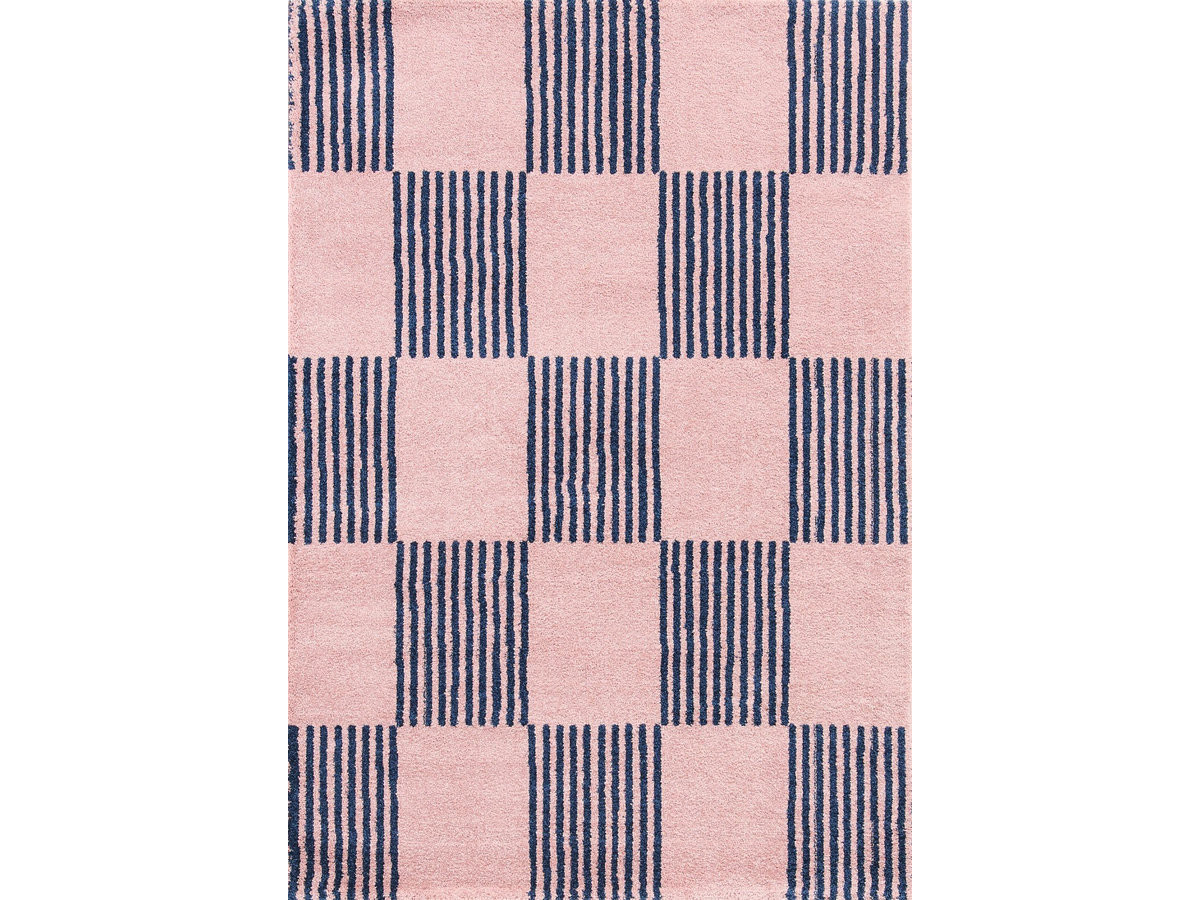 tapis poils longs maxie motif retro de couleur bleu