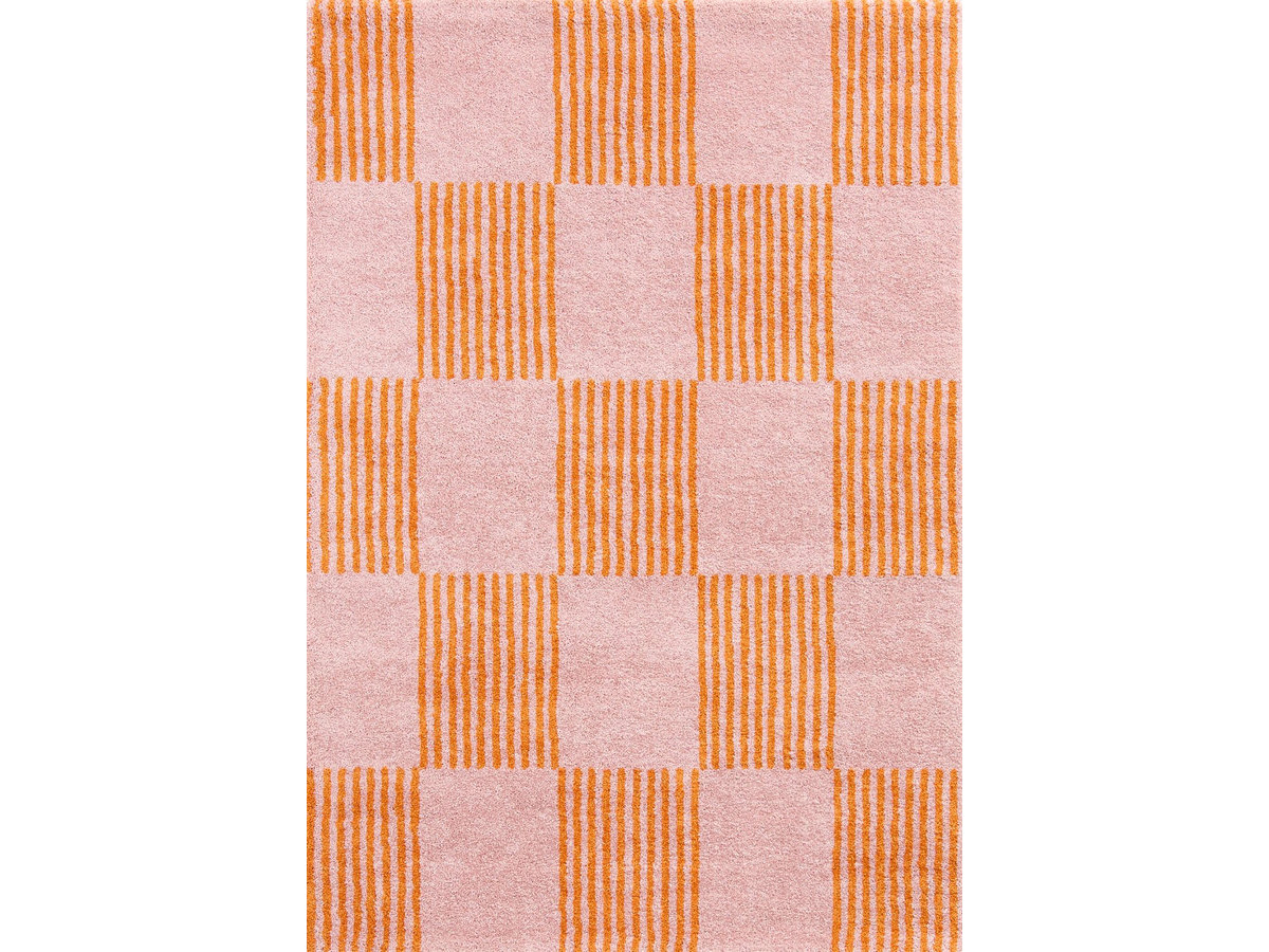 tapis poils longs maxie motif retro de couleur orange