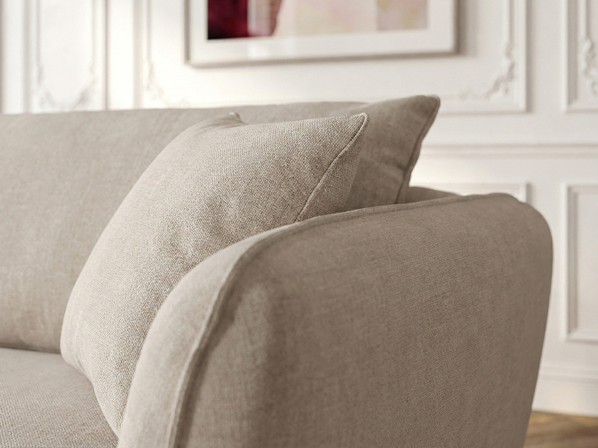 Canapé d'angle fixe LUIGI tissu lisse avec pouf