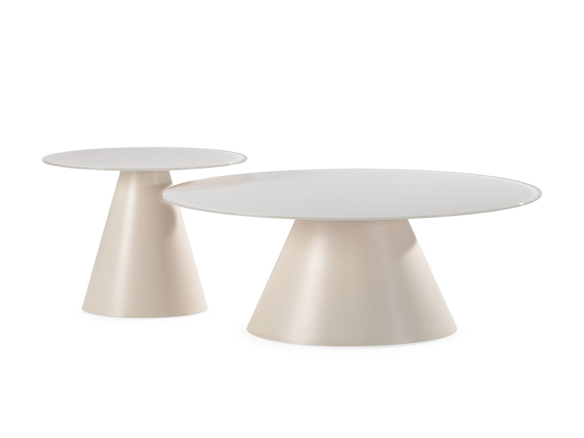 Set de 2 tables basses VALIA verre trempé et métal crème — vue 3