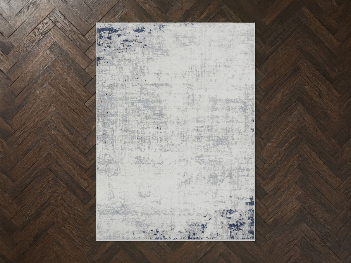 Tapis poils ras LERA motif vintage bleu