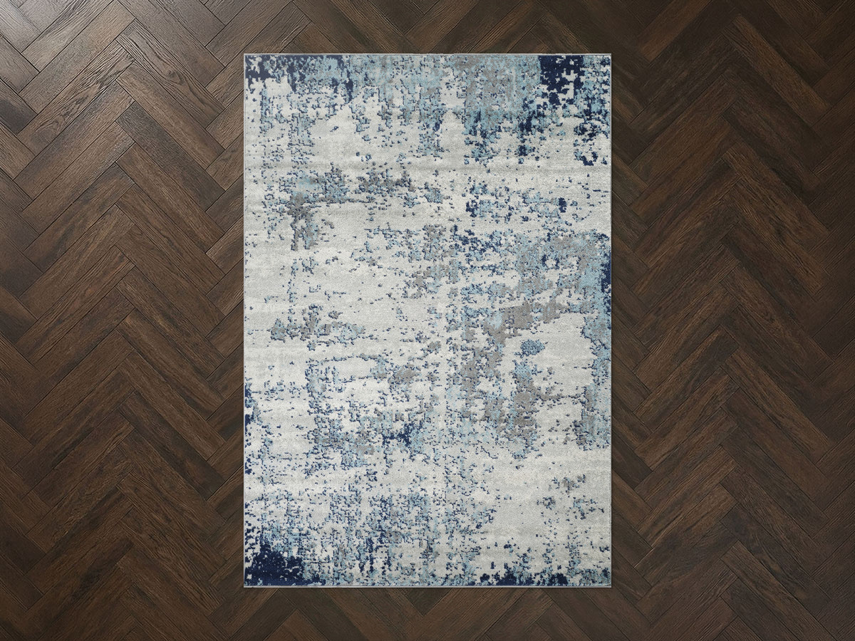 Tapis poils ras YSBA motif abstrait bleu