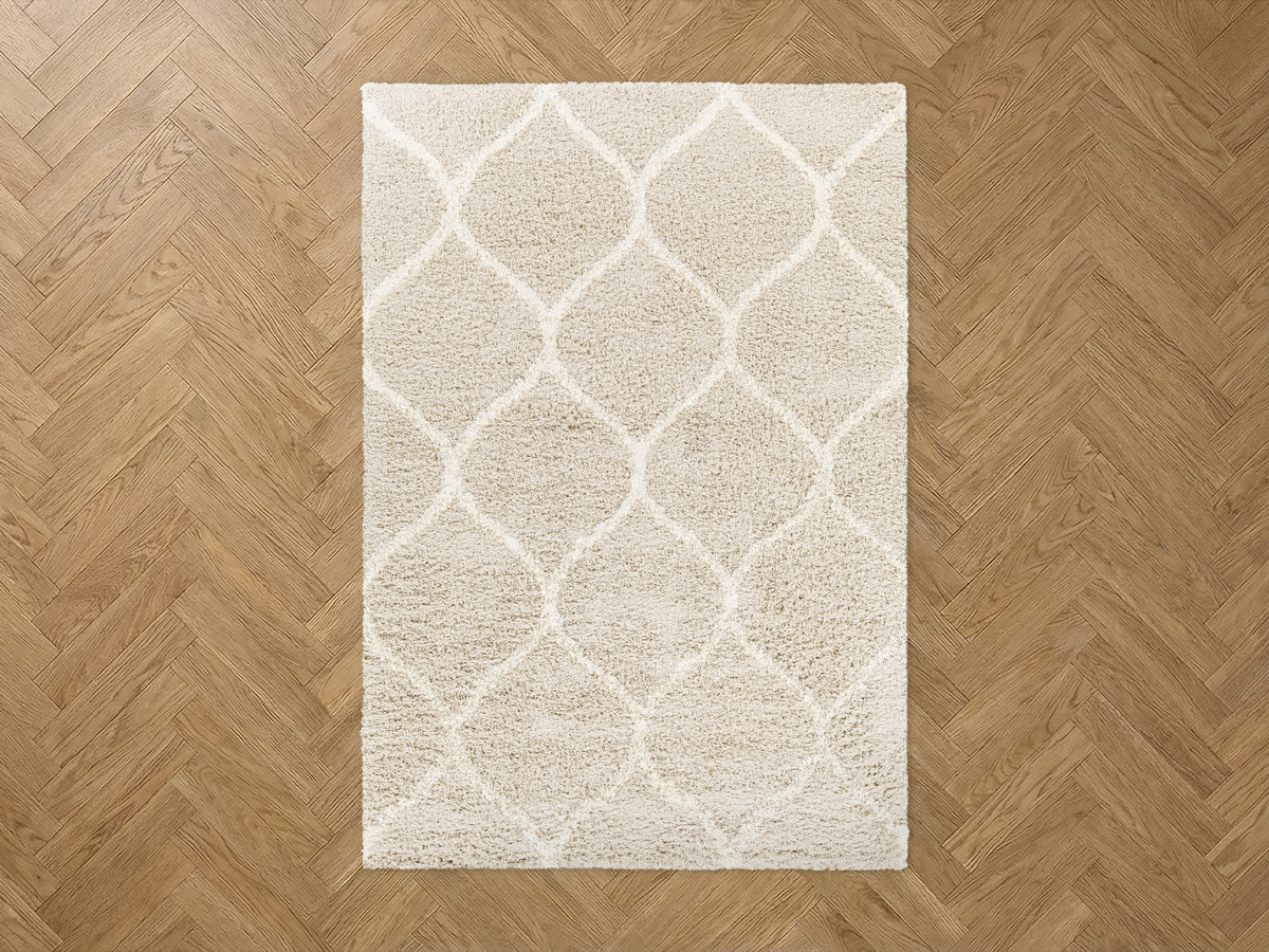 Tapis poils longs ALMI motif abstrait beige